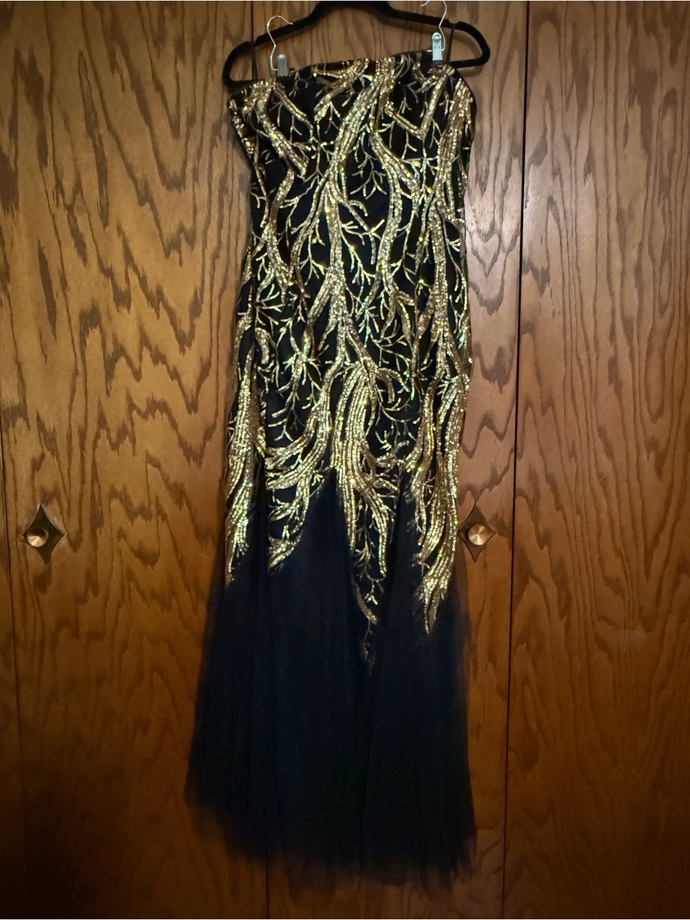 Gold Sequin Formal Gown Black Corset XL NWT